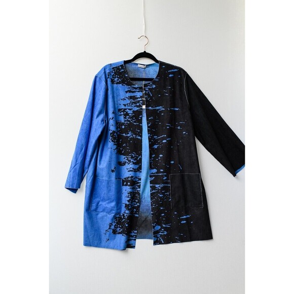 Lemon Grass Jacket Blazer Faux Suede Blue Black Reversible XL NWT - Picture 1 of 11